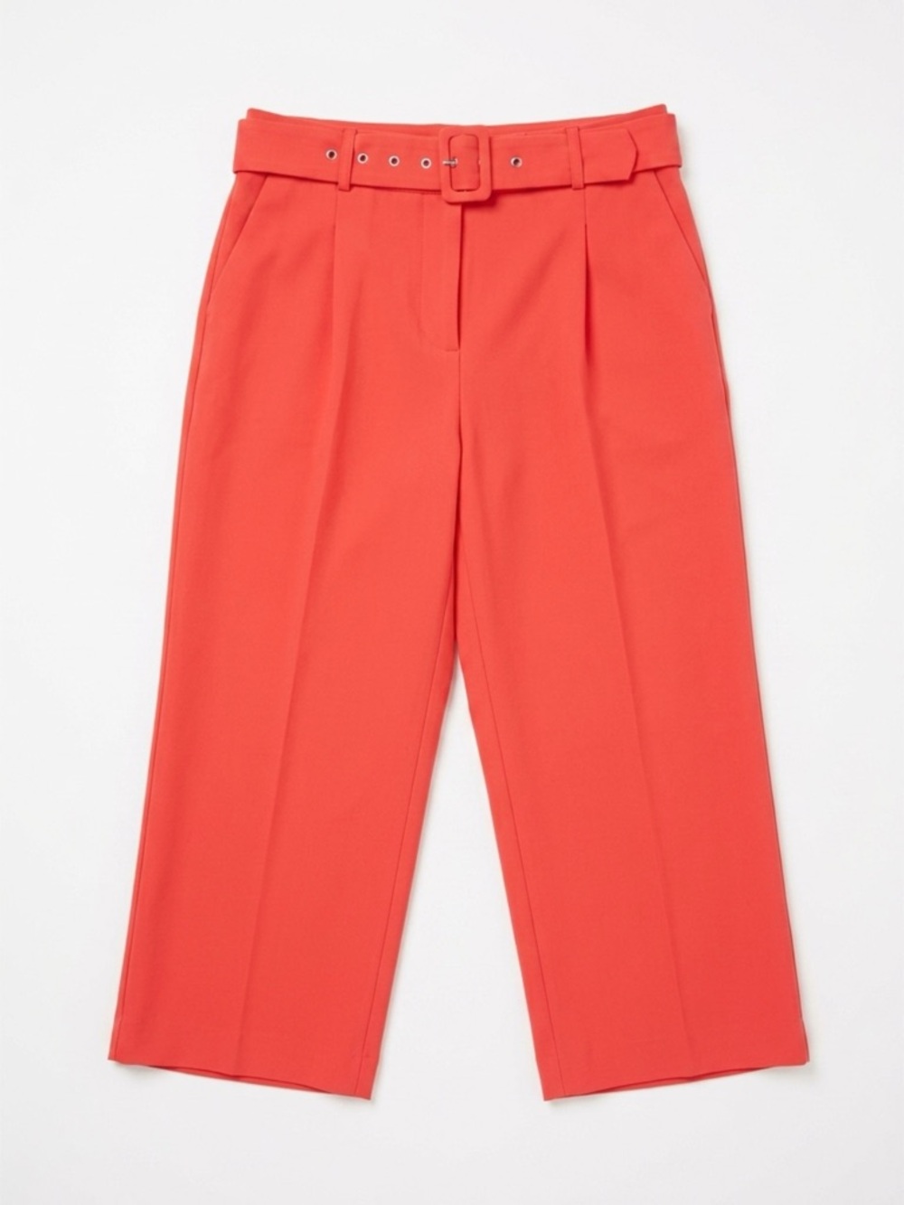 ASOS Coral-Red High-Waist Belted Wide-Leg Pants